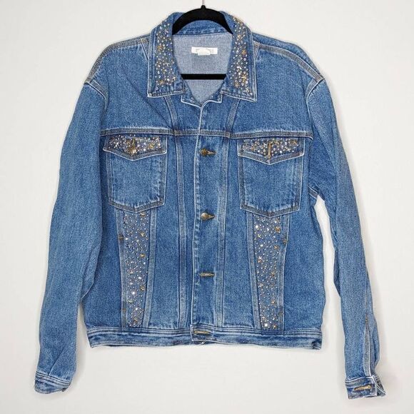 Elise Alessio Vintage Rhinestone Oversized Denim Jacket Small - Picture 1 of 11